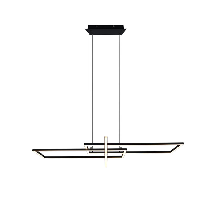 Trio Lighting Salinas Matt Black LED Rectangular Linear Bar Pendant - 3000K, 3 Stage Dimming