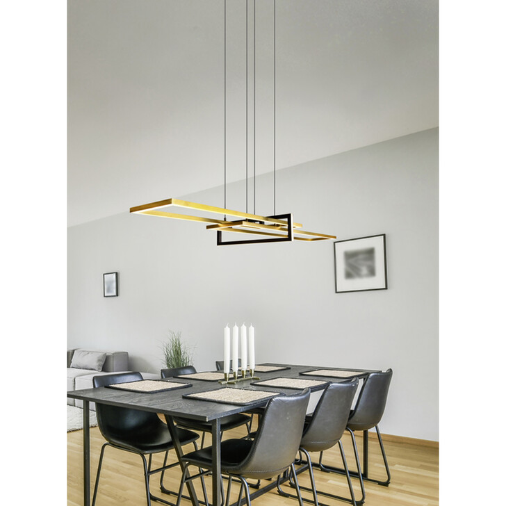 Trio Lighting Salinas Matt Black/Matt Brass LED Rectangular Linear Bar Pendant - 3000K, 3 Stage Dimming