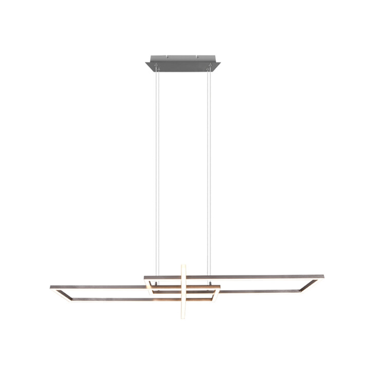 Trio Lighting Salinas Matt Nickel LED Rectangular Linear Bar Pendant - 3000K, 3 Stage Dimming