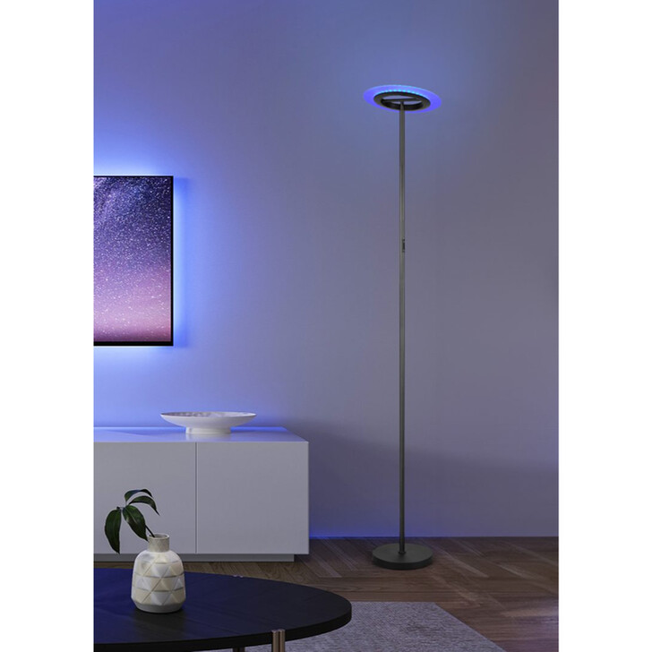 Trio Lighting Samba Matt Black Smart RGB + CCT Colour Change Floor Lamp - Remote Control
