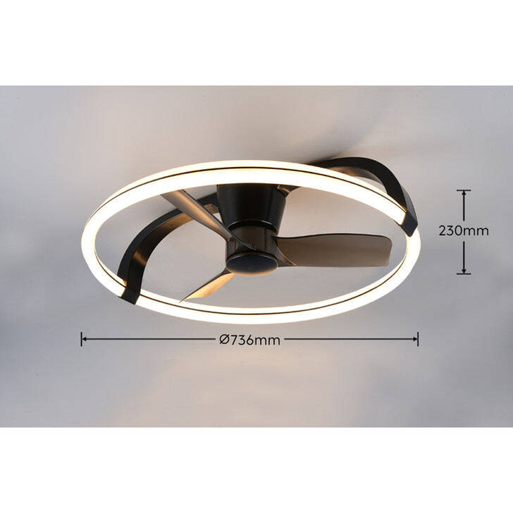 Trio Lighting Stockholm Matt Black Remote Control LED Ceiling Fan