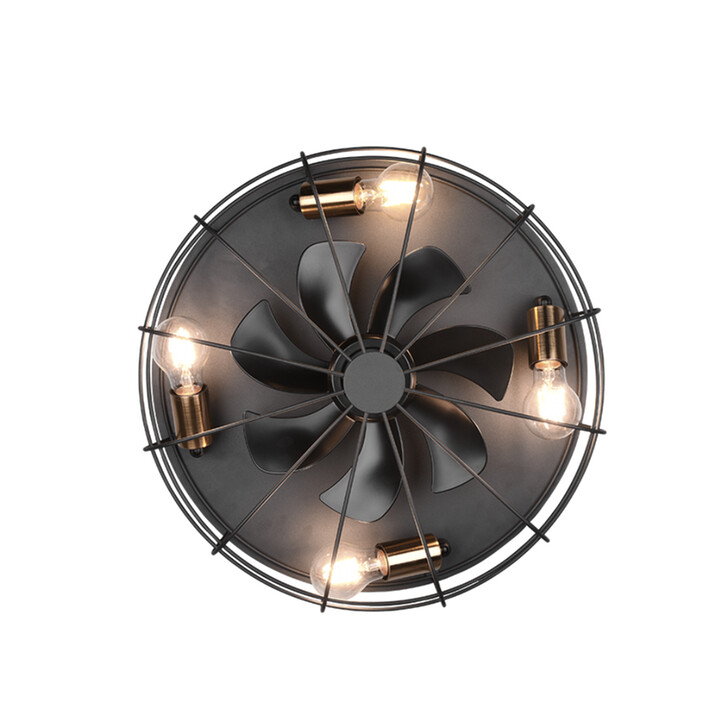 Trio Lighting Trondheim Matt Black Inustrial Cage Style Remote Control Ceiling Fan