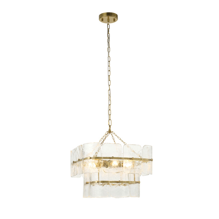 Venice 4 Light Brushed Brass Finish Pendant Light Complete With Clear Textured Glass