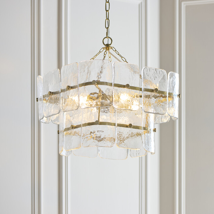Venice 4 Light Brushed Brass Finish Pendant Light Complete With Clear Textured Glass