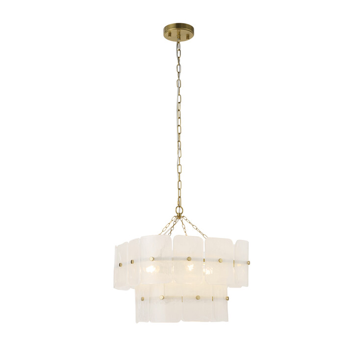 Venice 4 Light Brushed Brass Finish Pendant Light Complete With White Textured Glass