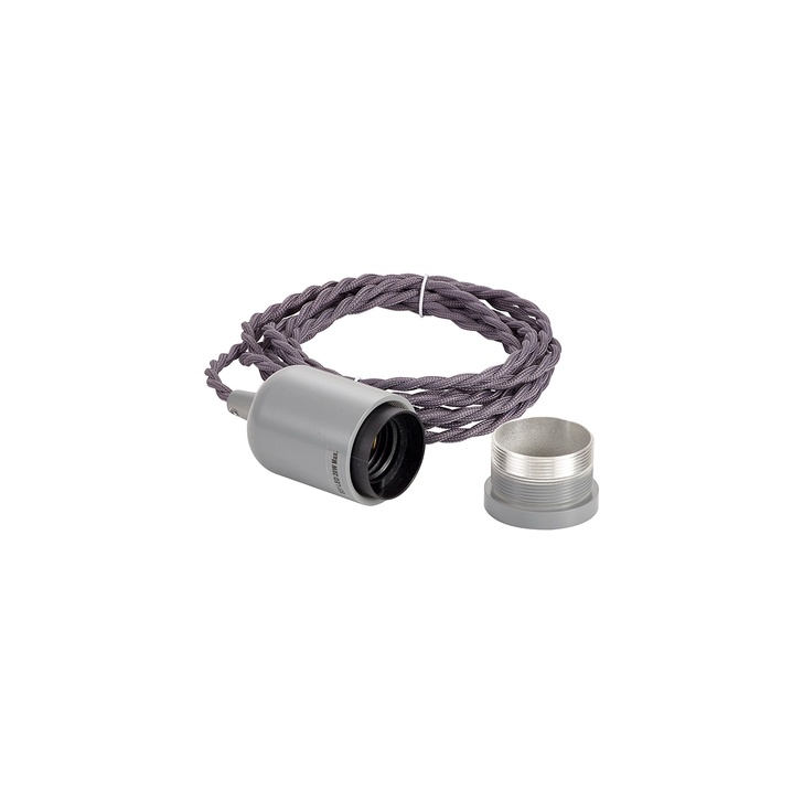 Warm Grey E27 Metal Lampholder Kit With Cable Clamp And 3m Grey Braided Twisted Cable