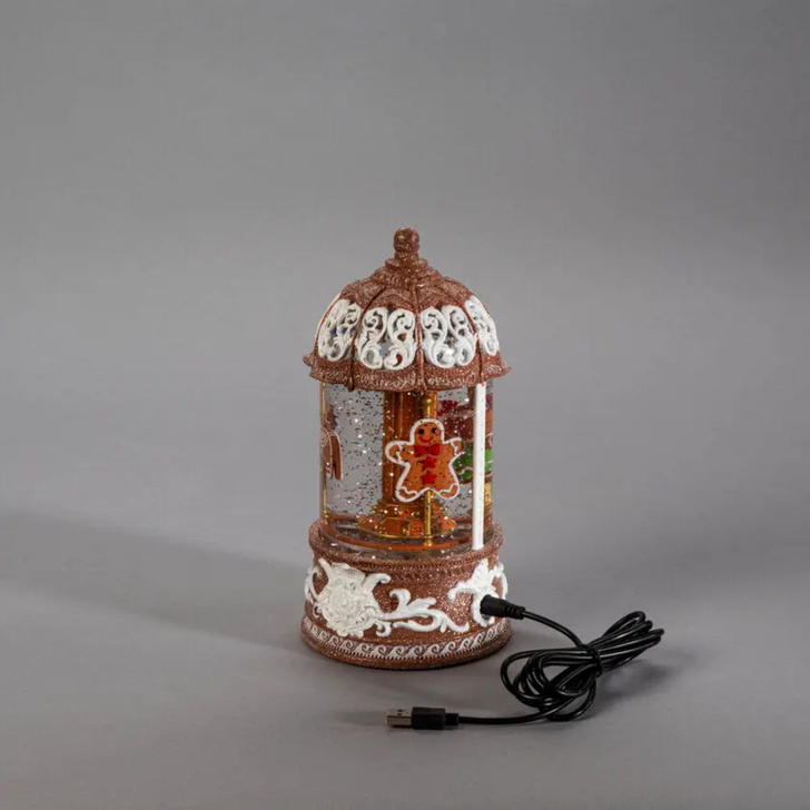 Water lantern 3xAA carousel-gingerbread, w. white Led, timer