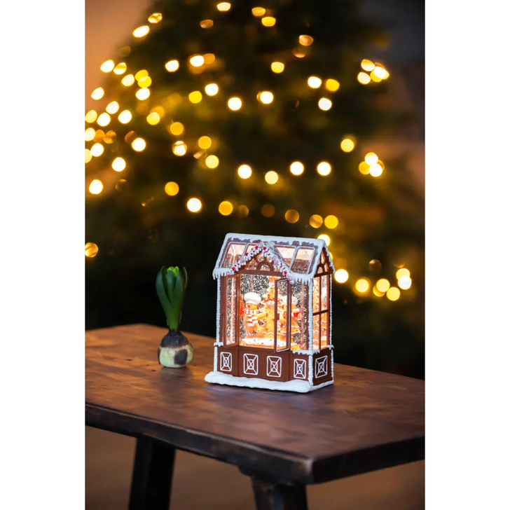Water lantern 3xAA gingerbread house, Warm White Led, timer
