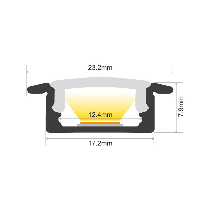 White Aluminium LED Strip Profile Recessed 2M With Frosted Diffuser 23.2 X 7.9MM For IP65 Max 12MM Width Strip