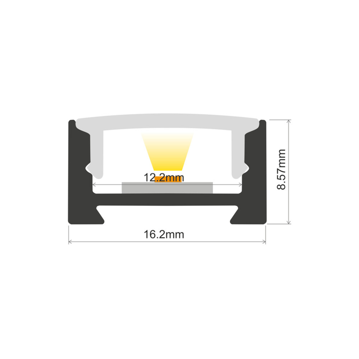 White Aluminium LED Strip Profile Surface Mount 2M With Frosted Diffuser 16.2 X 8.57MM For IP33 Max 12MM Width Strip