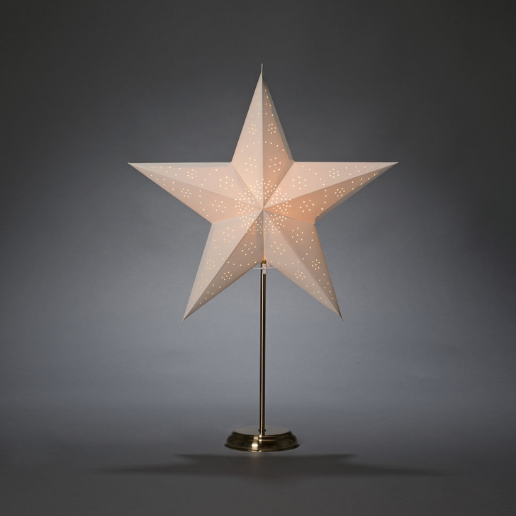 White Paper Star Table Lamp With Brass Base Christmas Decoration