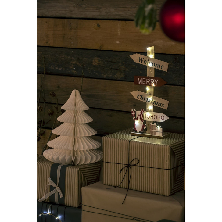 Wooden Christmas Decoration Signs With Warm White LED Lights