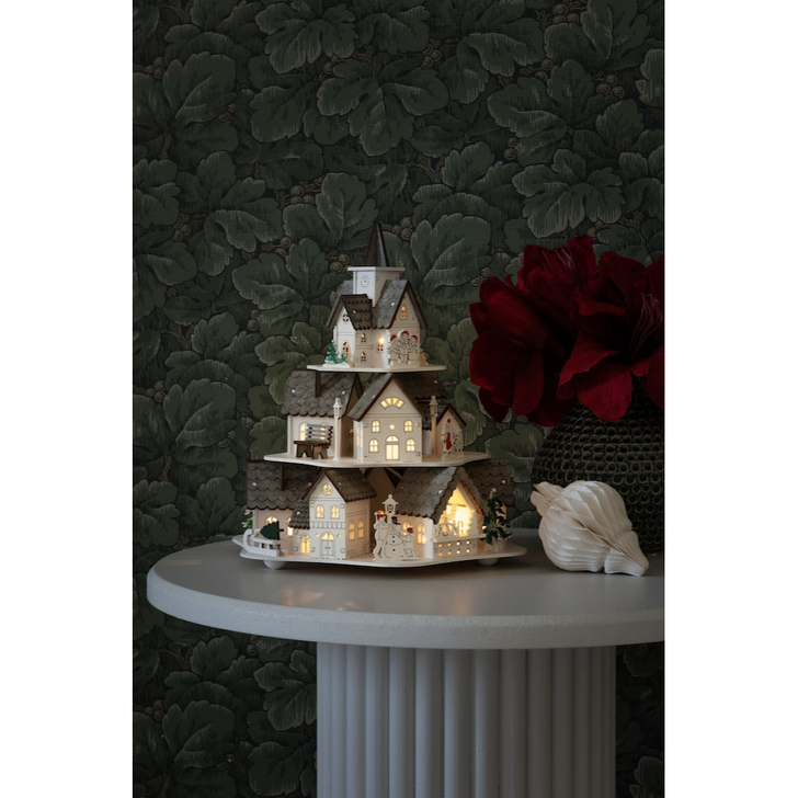 Wooden House Pyramid Christmas Decoration With Warm White LEDs