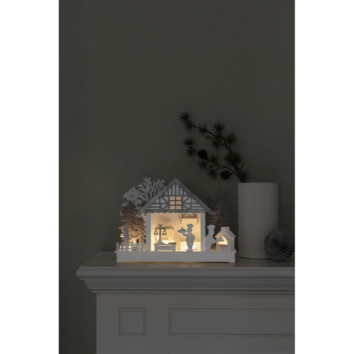 Wooden Silhouette Chef House Christmas Decoration With Warm White LEDs