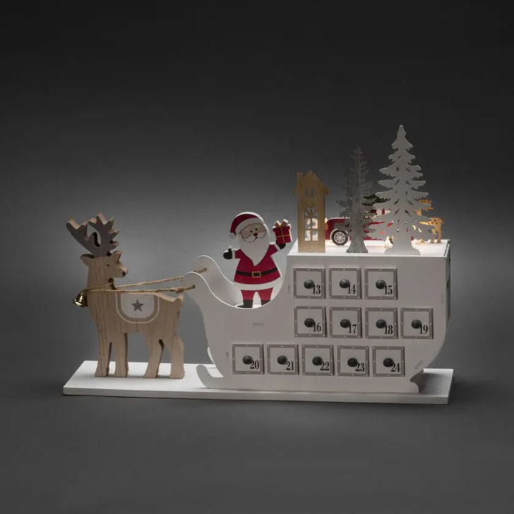 Wooden Silhouette Sleigh Calender 3 Led Timer 6H IP20 or B/O