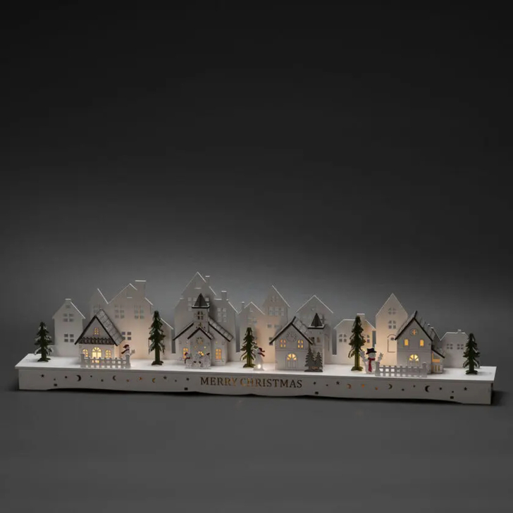 Wooden Silhouette Village 10 W.White Led Timer 6H IP20 B/O