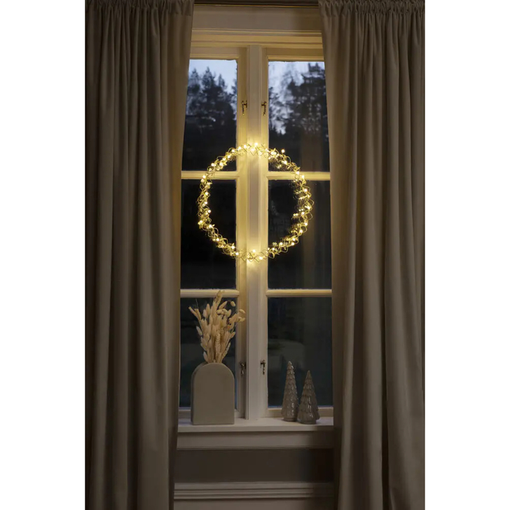 Wreath of Brass Colour Metal 45cm 40 Warm White Led IP20