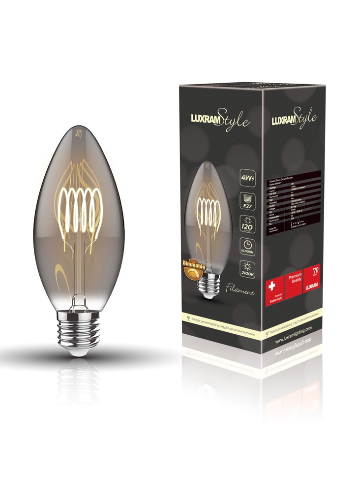 3W LED Classic Style Smoke Finish Dimmable Candle Lamp With Spiral Filament - E27, 2100K