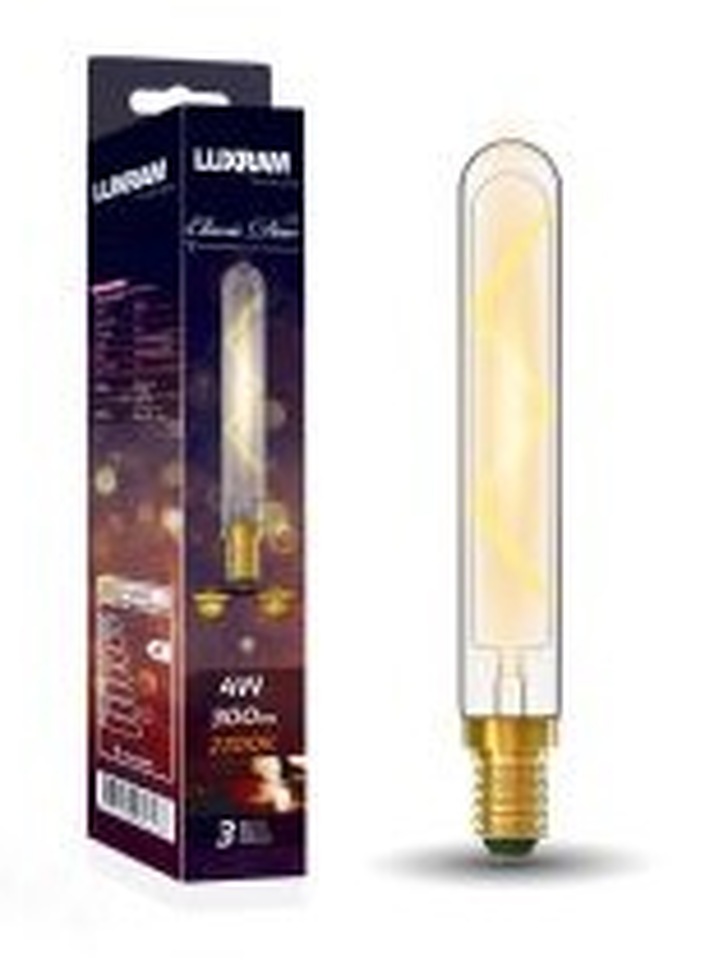 4W LED Classic Deco Clear Dimmable 185mm Tubular Lamp With Decorative Filament - E14, 2700K