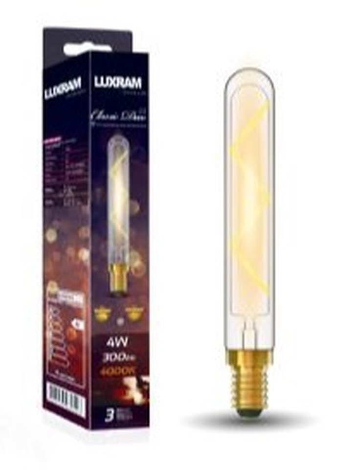 4W LED Classic Deco Clear Dimmable 185mm Tubular Lamp With Decorative Filament - E14, 4000K