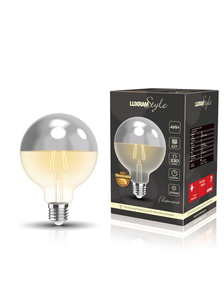 4W LED Classic Deco Clear Dimmable G80 Globe Lamp With Chrome Top - E27, 2700K