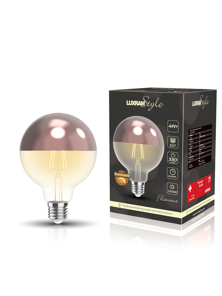 4W LED Classic Deco Clear Dimmable G80 Globe Lamp With Rose Gold Top - E27, 2700K