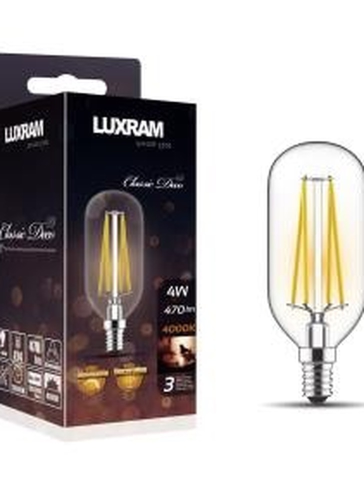 4W LED Classic Deco Clear Dimmable T45 Lamp With Decorative Filament - E14, 4000K