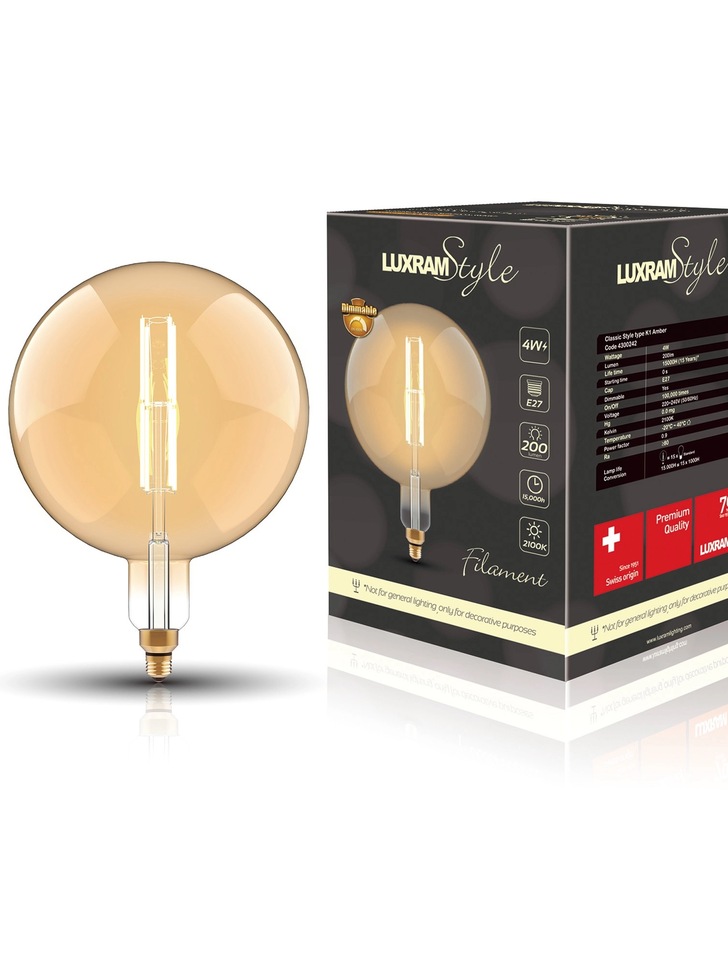 4W LED Classic Style Amber Finish Dimmable Globe Lamp - E27, 2100K