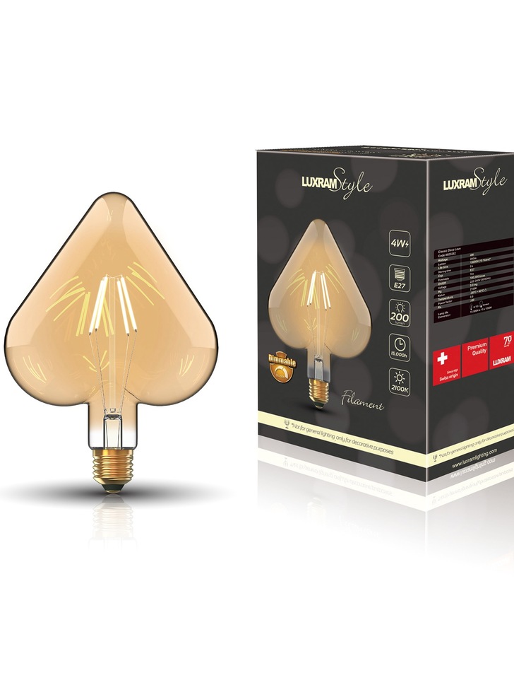 4W LED Classic Style Amber Finish Dimmable Heart Shape Lamp - E27, 2100K