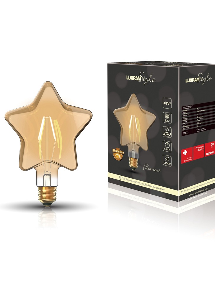 4W LED Classic Style Amber Finish Dimmable Star Shape Lamp - E27, 2100K