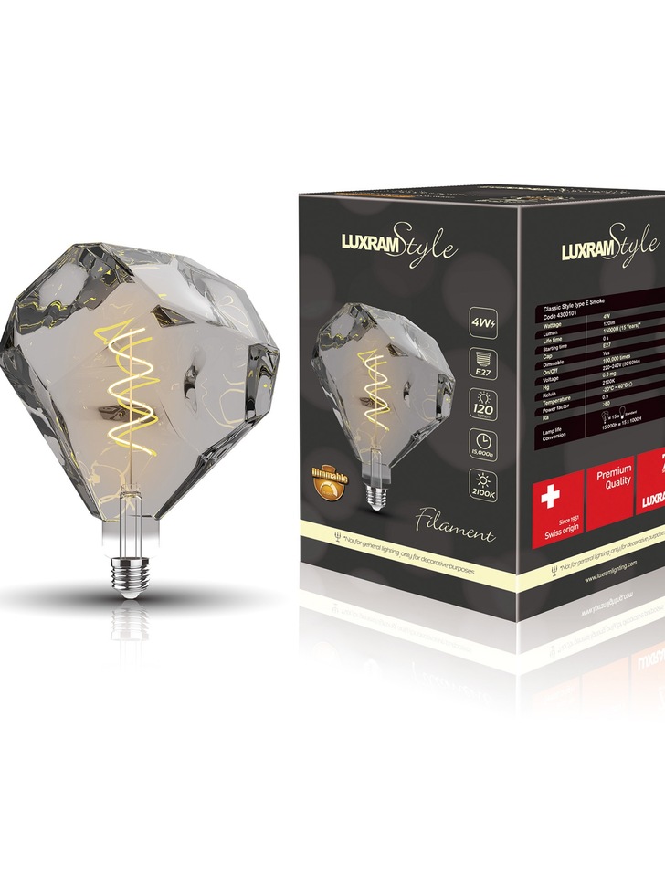 4W LED Classic Style Smoke Finish Dimmable Diamond Lamp - E27, 2100K