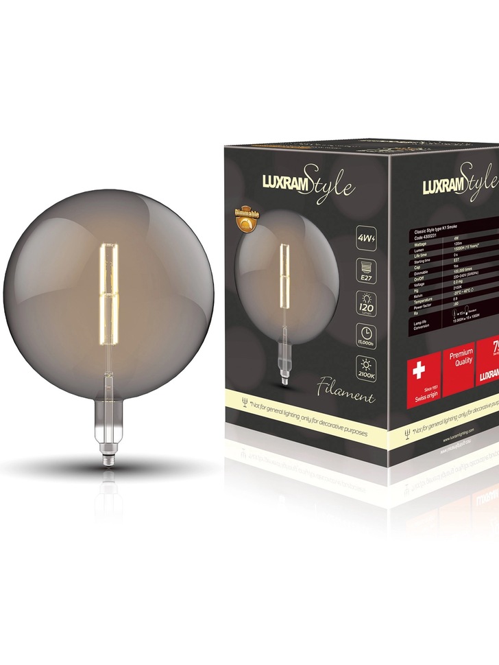 4W LED Classic Style Smoke Finish Dimmable Globe Lamp - E27, 2100K