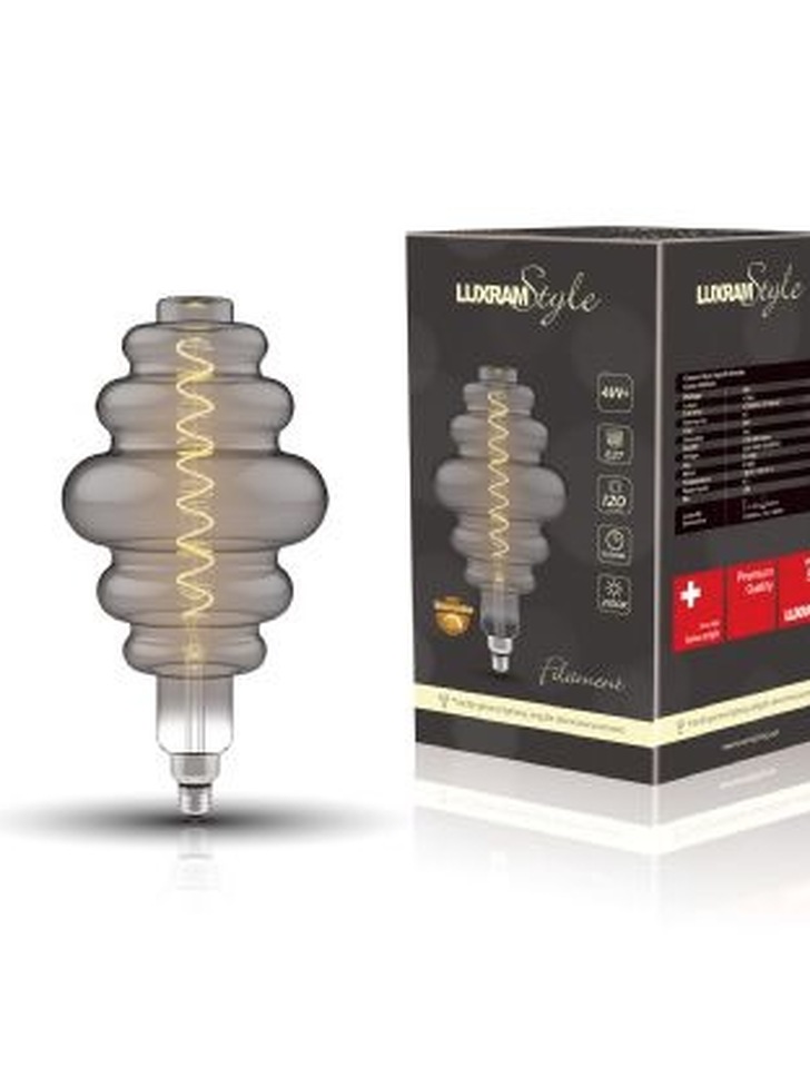 4W LED Classic Style Smoke Finish Dimmable Ribbed Lamp - E27, 2100K