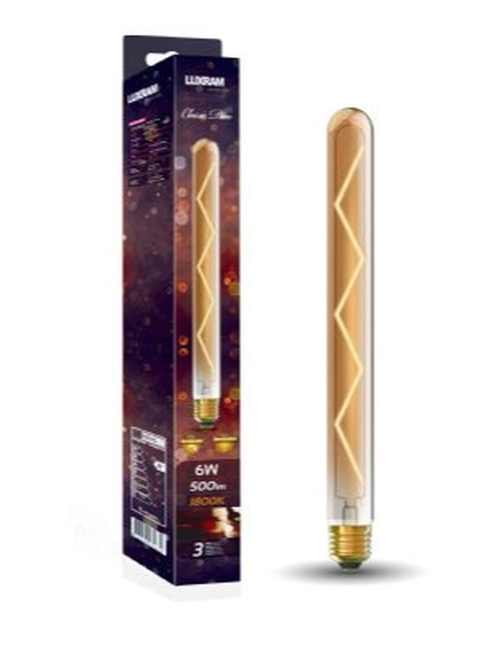 6W LED Classic Deco Gold Finish Dimmable 280mm Tubular Lamp With Decorative Filament - E27, 1800K