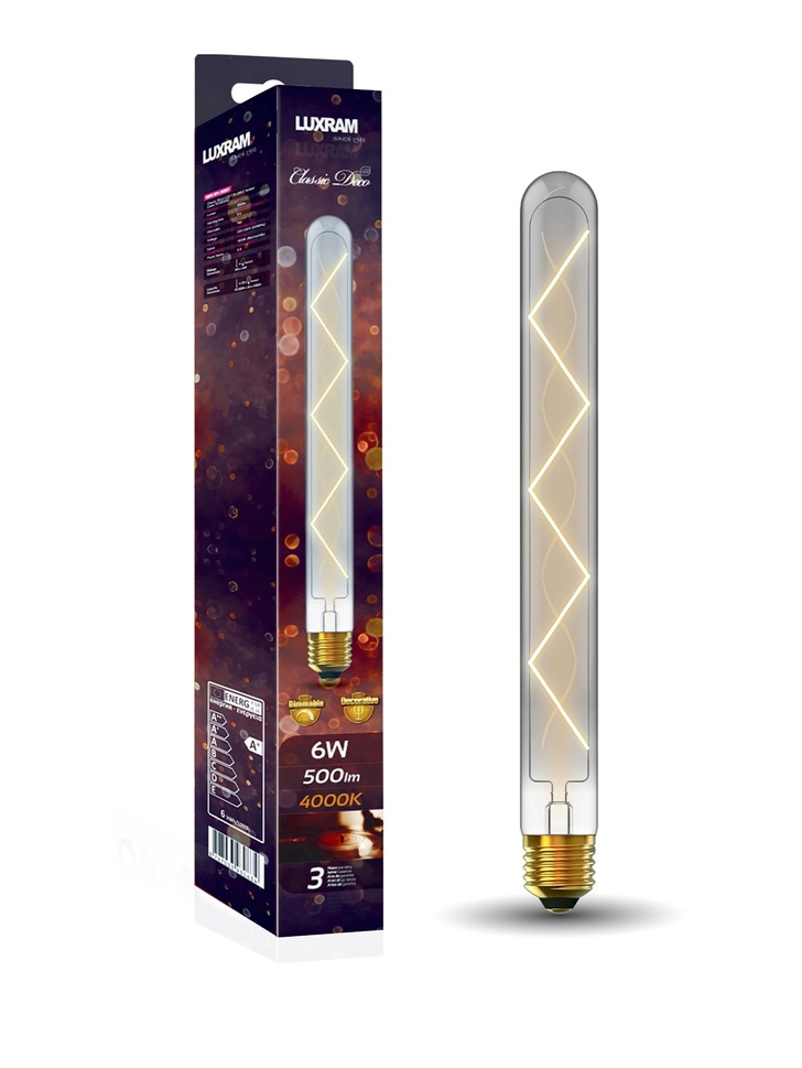 6W LED Classic Deco Smoke Finish Dimmable 280mm Tubular Lamp With Decorative Filament - E27, 4000K