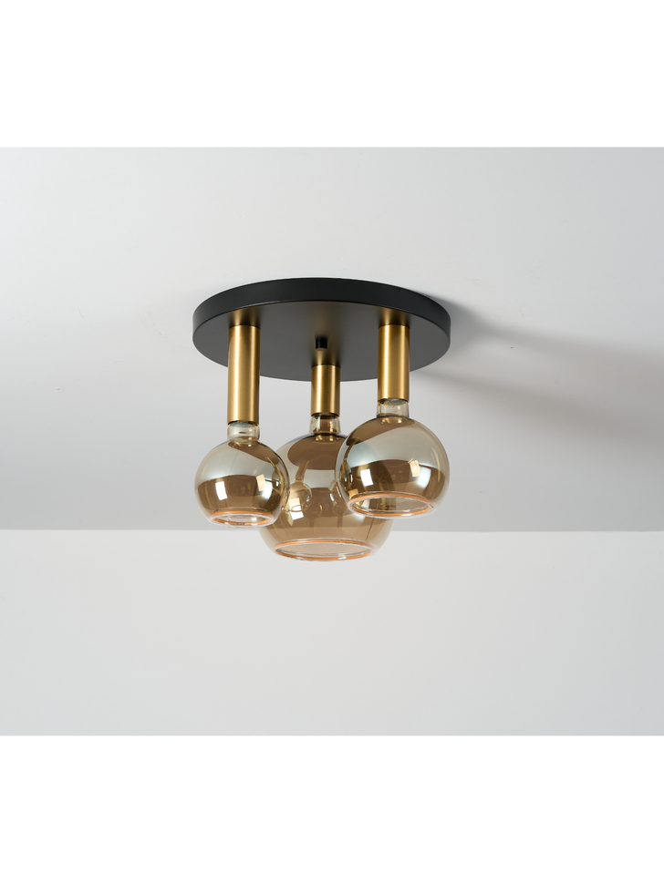 Angel Black And Gold 3 Light Semi Flush Ceiling Light Complete With Assorted Smoked Angel LED Globes