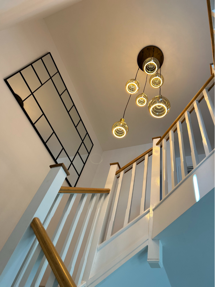 Angel Black And Gold 6 Light Cluster Pendant Complete With Assorted Smoked Angel LED Globes