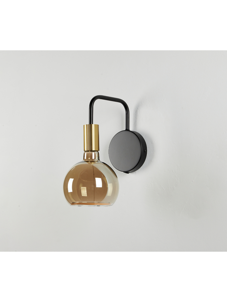 Angel Black And Gold Single Wall Light Complete With Smoked Angel LED Globe