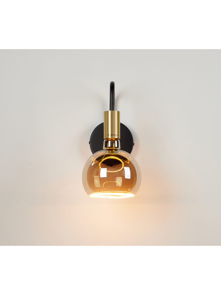 Angel Black And Gold Single Wall Light Complete With Smoked Angel LED Globe