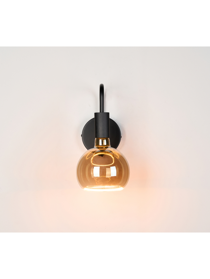 Angel Black Single Wall Light Complete With Smoked Angel LED Globe