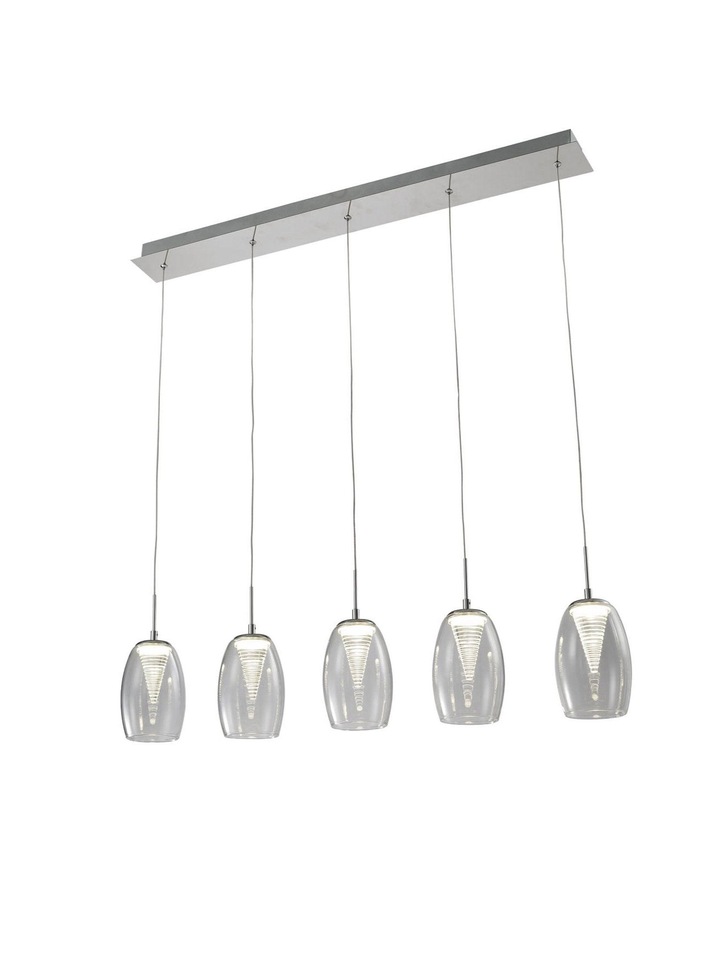 Aria Polished Chrome 5 Light Led Island Pendant With Clear Glasses - 4000K