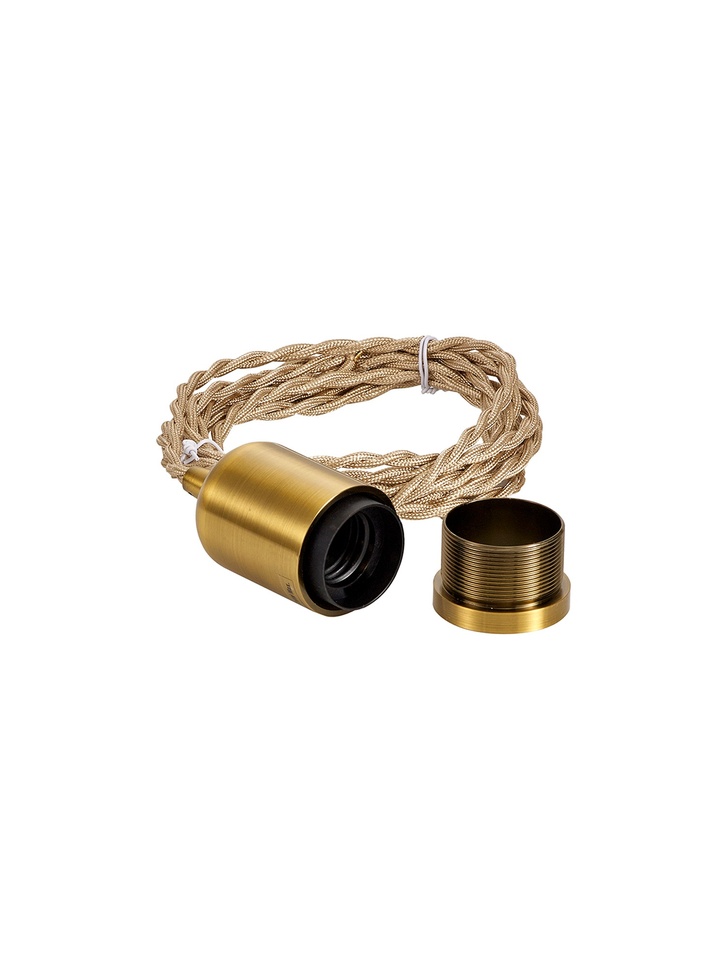 Bronze E27 Metal Lampholder Kit With Cable Clamp And 3m Pale Gold Braided Twisted Cable