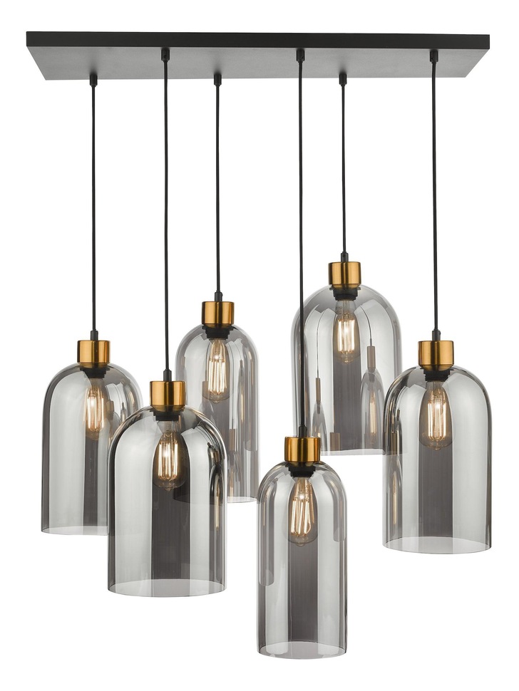 Dar Alma Bronze And Smoke Glass 6 Light Bar Pendant