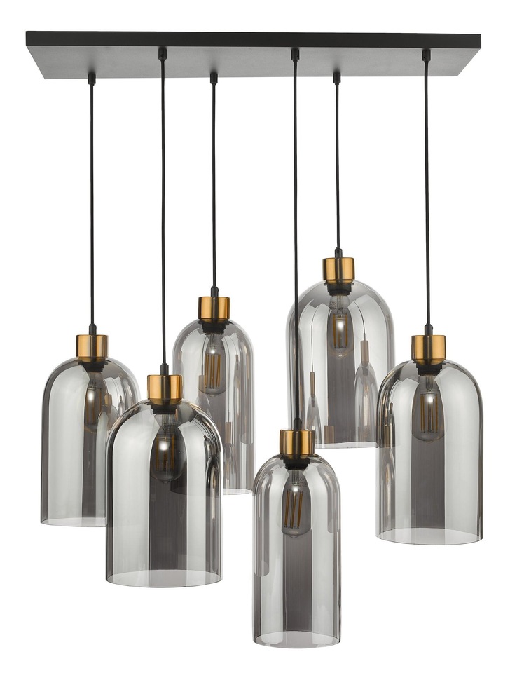 Dar Alma Bronze And Smoke Glass 6 Light Bar Pendant