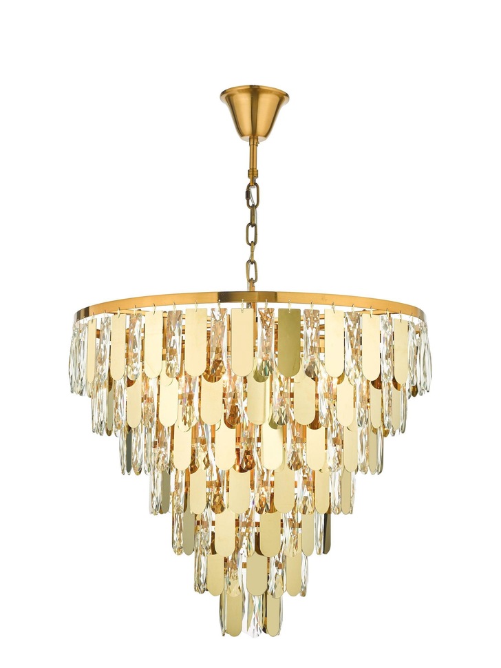 Dar Amira Polished Gold/Crystal 12 Light Chandelier