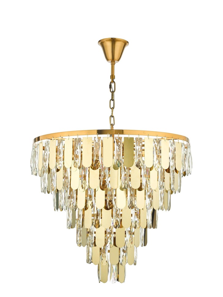 Dar Amira Polished Gold/Crystal 12 Light Chandelier