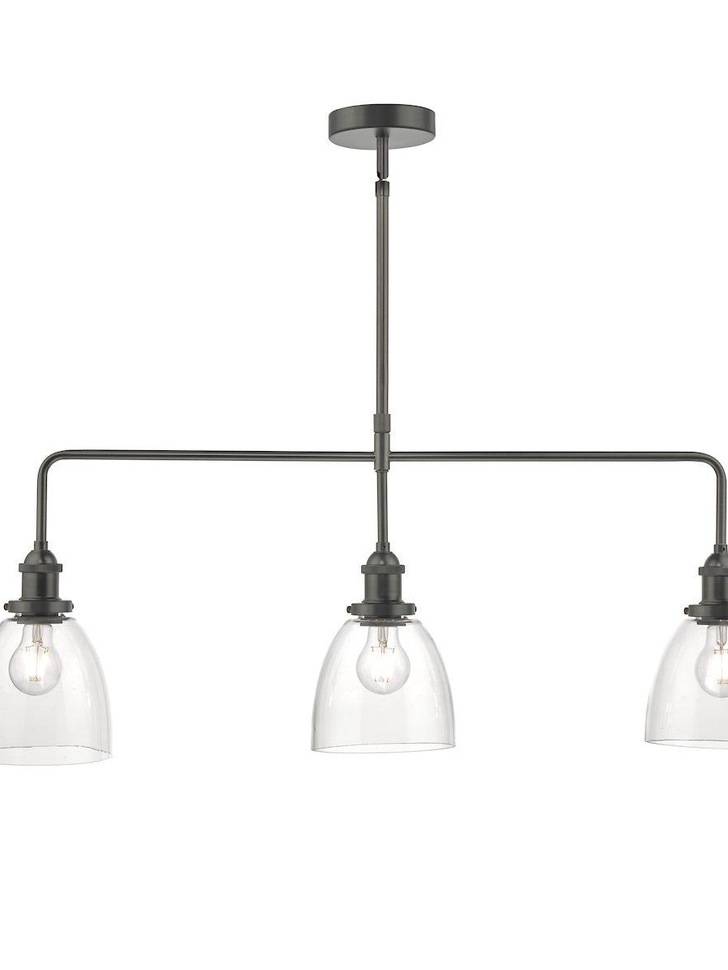 Dar Arvin ARV0361 3 Light Bar Pendant In Antique Chrome With Glass Shades