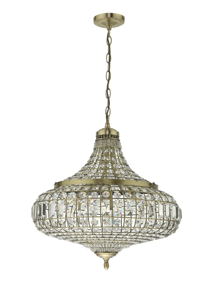 Dar Asmara 6 Light Antique Brass Crystal Pendant