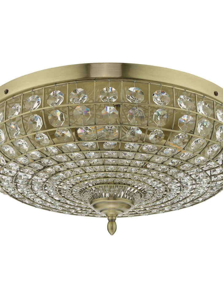 Dar Asmara Flush 5 Light Antique Brass Crystal Ceiling Light