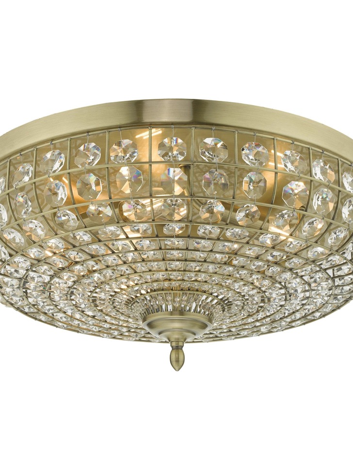 Dar Asmara Flush 5 Light Antique Brass Crystal Ceiling Light